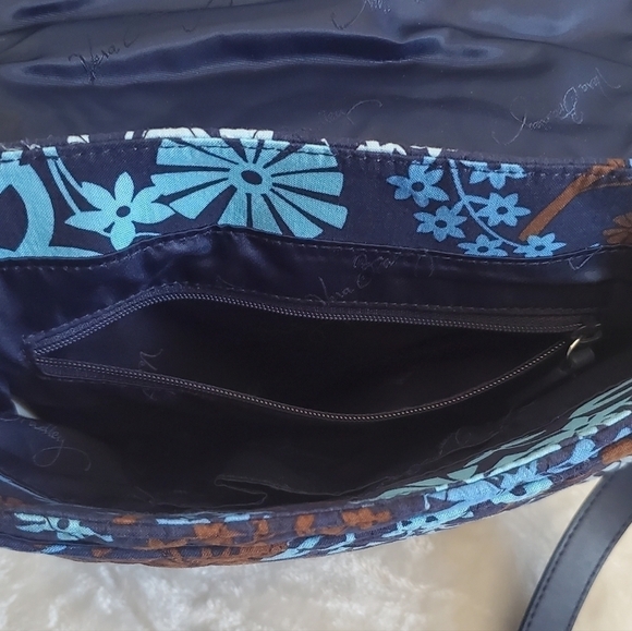 𝅺VERA Bradley Retired Fall 2016 Navy Blue Floral Slim Saddle Crossbody Bag Purse - Picture 11 of 16